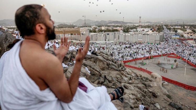 Pilgrims pray on Mount Arafat as hajj reaches peak